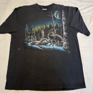 Vintage 90s Stand Out Designs Wolves Moon Nature Graphic T Shirt Mens XXL Vtg